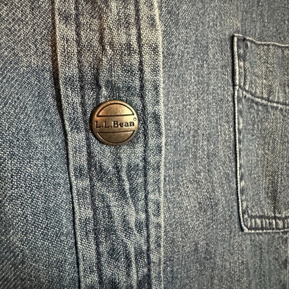 L.L. Bean Button Up Denim Shirt Dress Blue Size 16 Short Sleeve Collared - Picture 3 of 10